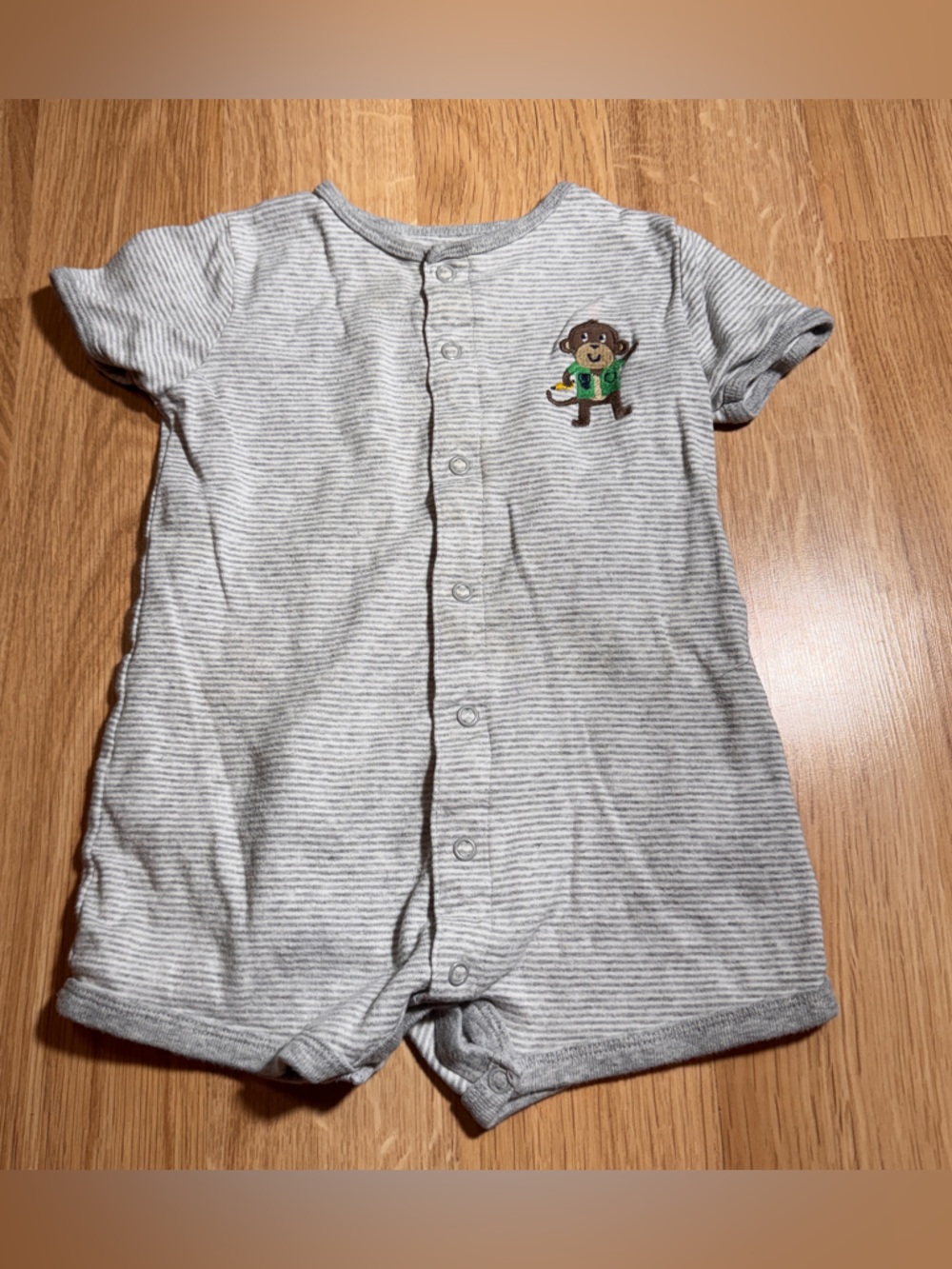 Carter's Gray Striped Baby Romper with monkey Applique